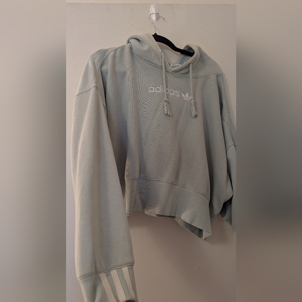 Adidas Light Green Cropped Hoodie